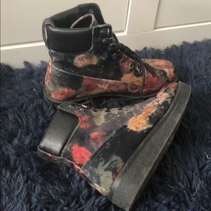 Floral, Velvet Combat Boot